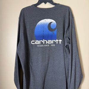 Carhartt Relaxed Fit Long Sleeve Pocket Tee XL Gray Logo Graphic Shirt